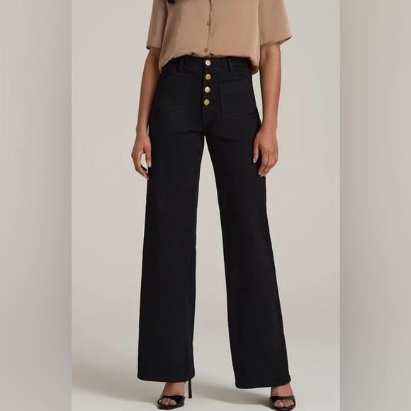 Electric & Rose Denim - Women’s Wide Leg Black Flare Jeans | Button up distressed Tall jeans NWT size 29